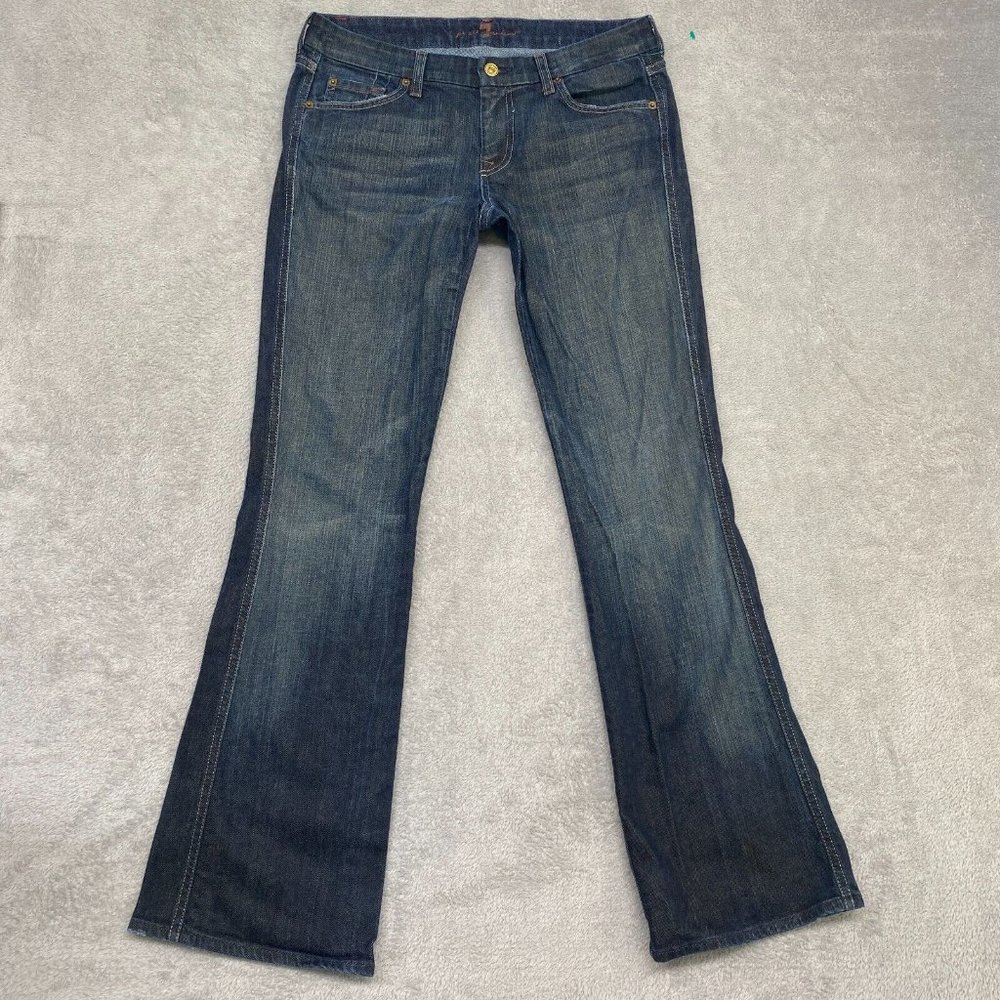 7 for all Mankind Jeans Womens 30 A Pocket Flare Blue Distressed 33 Inseam